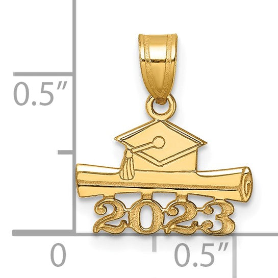 14 Karat Yellow Gold 2023 Graduation Cap and Diploma Charm Pendant