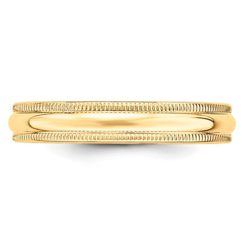 14 Karat Yellow Gold 4mm Milgrain Wedding Band - Size 10