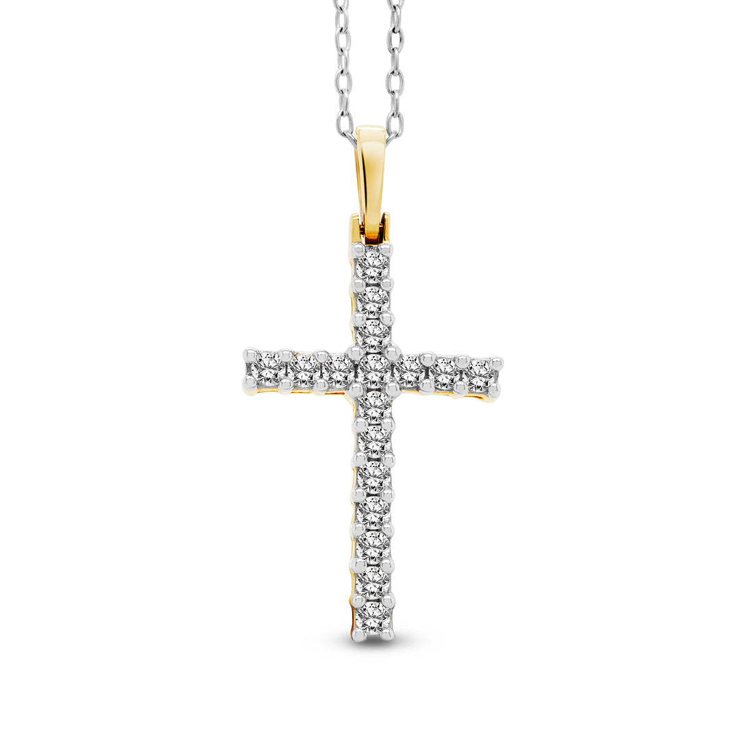 14 Karat Yellow Gold Diamond Cross Pendant