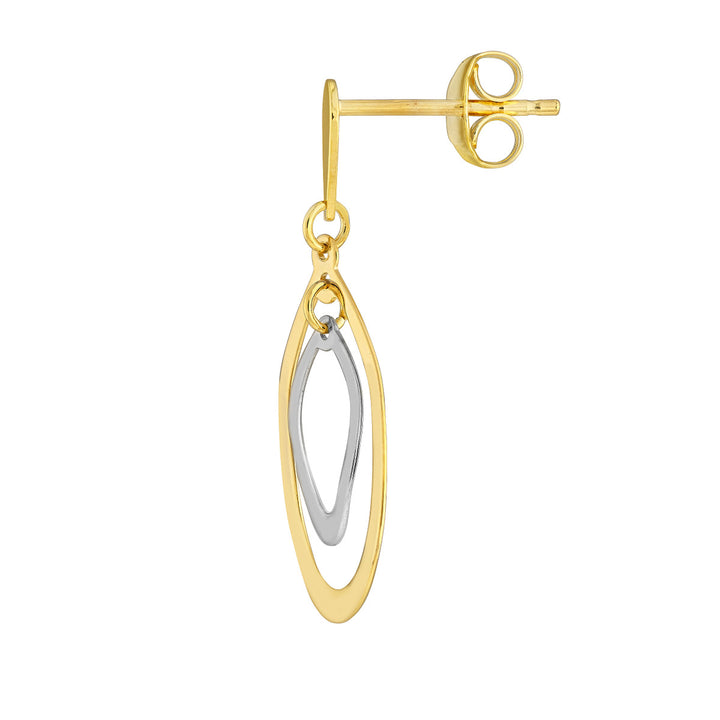 14 Karat 2 Tone Gold Polished Drop Earrings