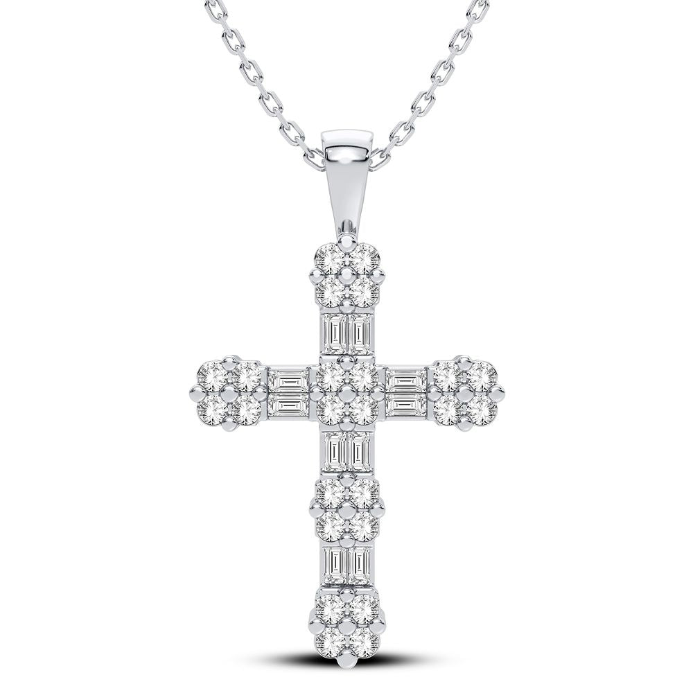 14 Karat White Gold Diamond Cross Pendant