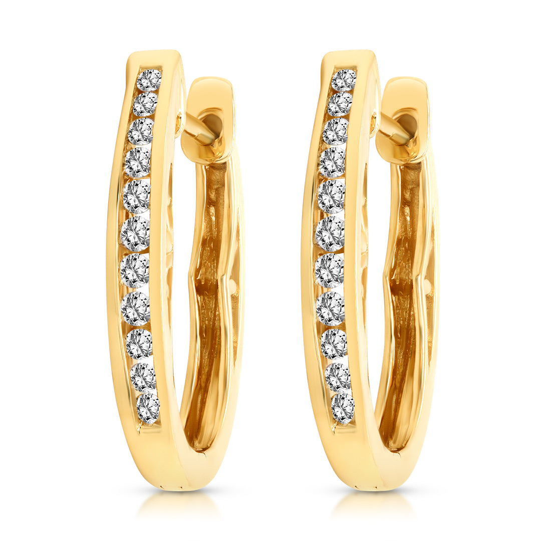 A pair of Yellow Gold Diamond Huggie Earrings