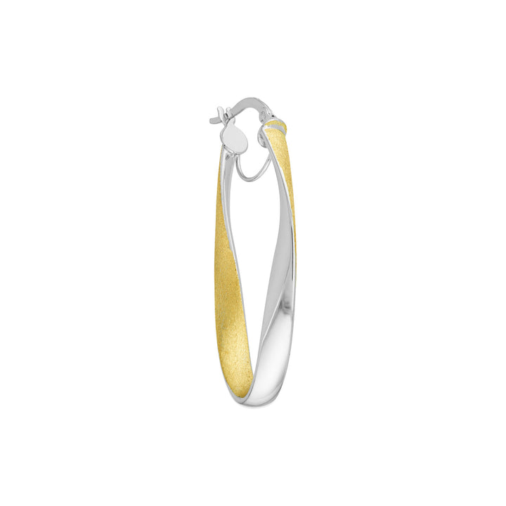 14 Karat 2 Tone Gold Polished/Satin Medium Hoop Earrings