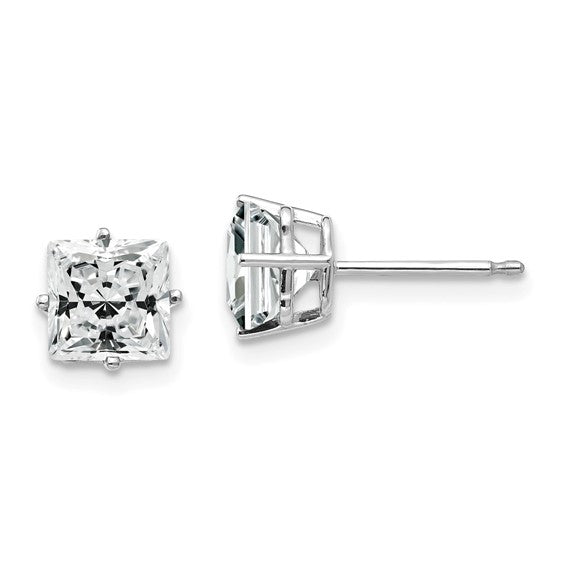 White 14 Karat Gold 6mm Square Cubic Zirconia Studs