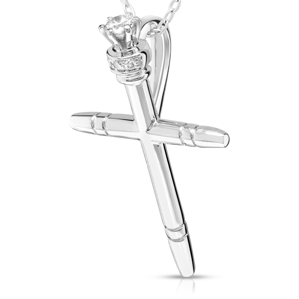 14 Karat White Gold Diamond Cross Pendant