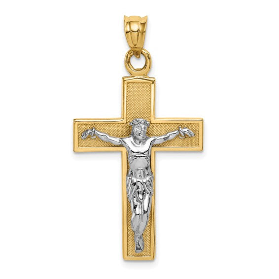 14 Karat 2 Tone Gold Cross Charm Pendant