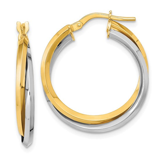 14 Karat 2 Tone Gold Polished Double Hoop Earrings