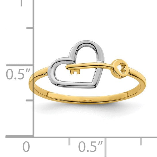 Lady's 14 Karat 2 Tone Gold Heart & Key Fashion Ring