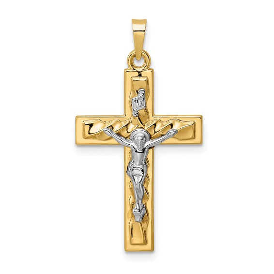 14 Karat 2 Tone Gold Small Polished Cross Charm Pendant