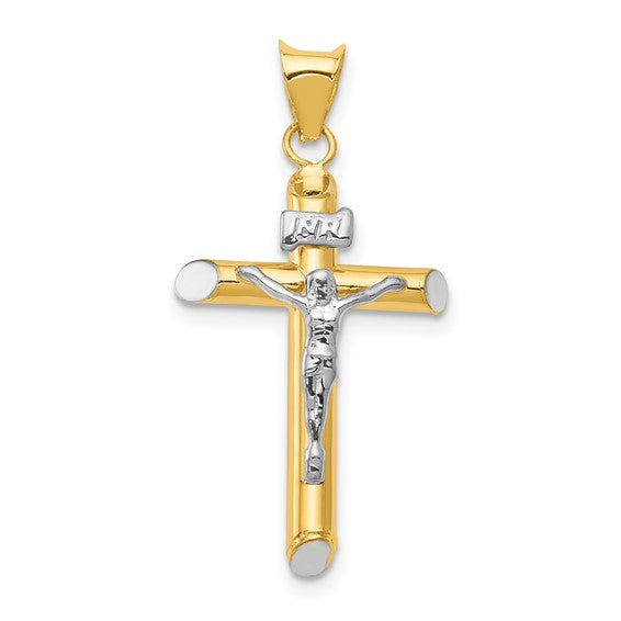 14 Karat 2 Tone Gold Small Polished Cross Charm Pendant