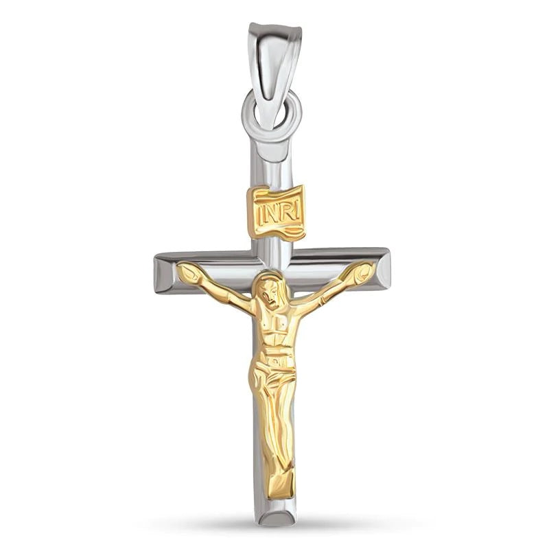 14 Karat 2 Tone Gold Cross Charm Pendant