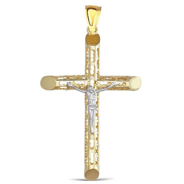 14 Karat 2 Tone Gold Cross Charm Pendant