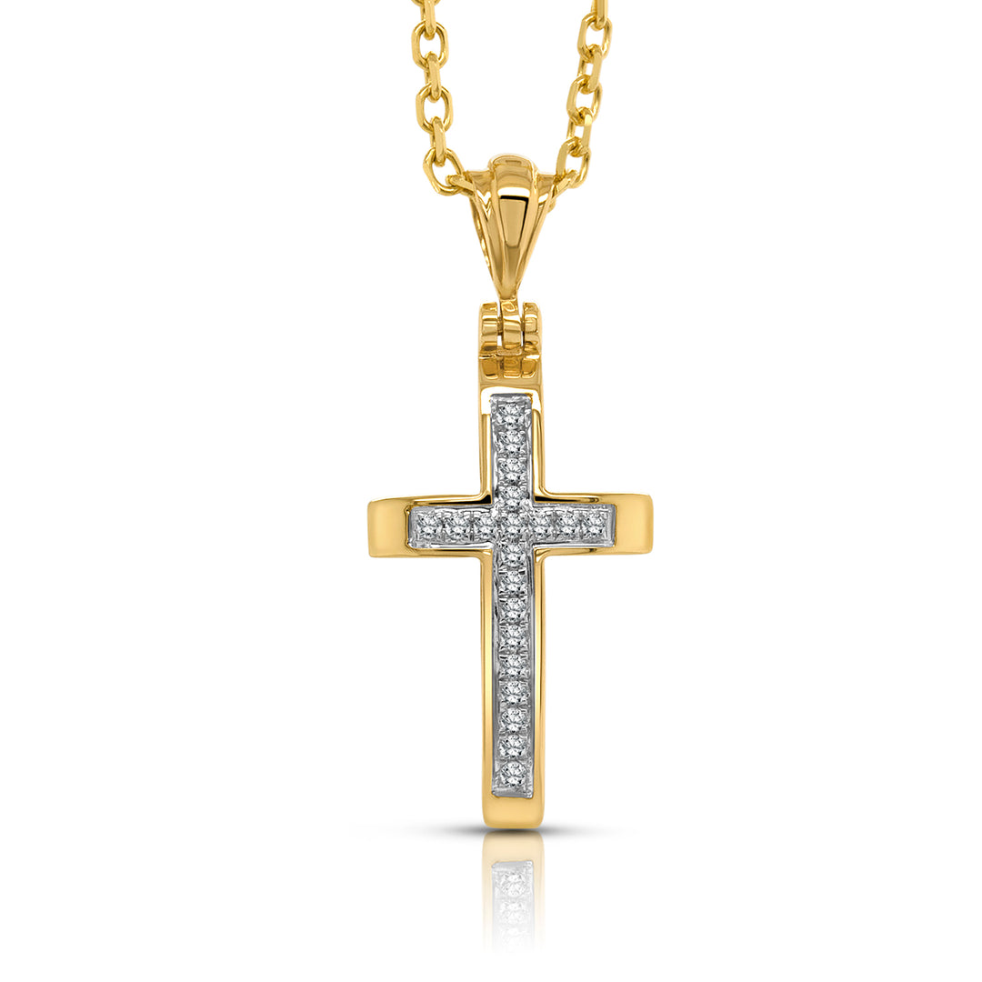 14 Karat Yellow Gold 0.06ct Diamond Cross Pendant