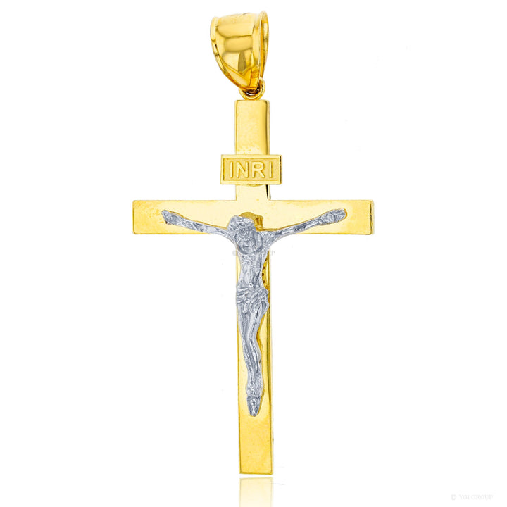 14 Karat 2 Tone Gold Cross Charm Pendant