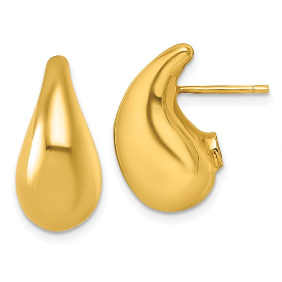 14 Karat Yellow Gold Polished 3D Tear Drop Stud Earrings