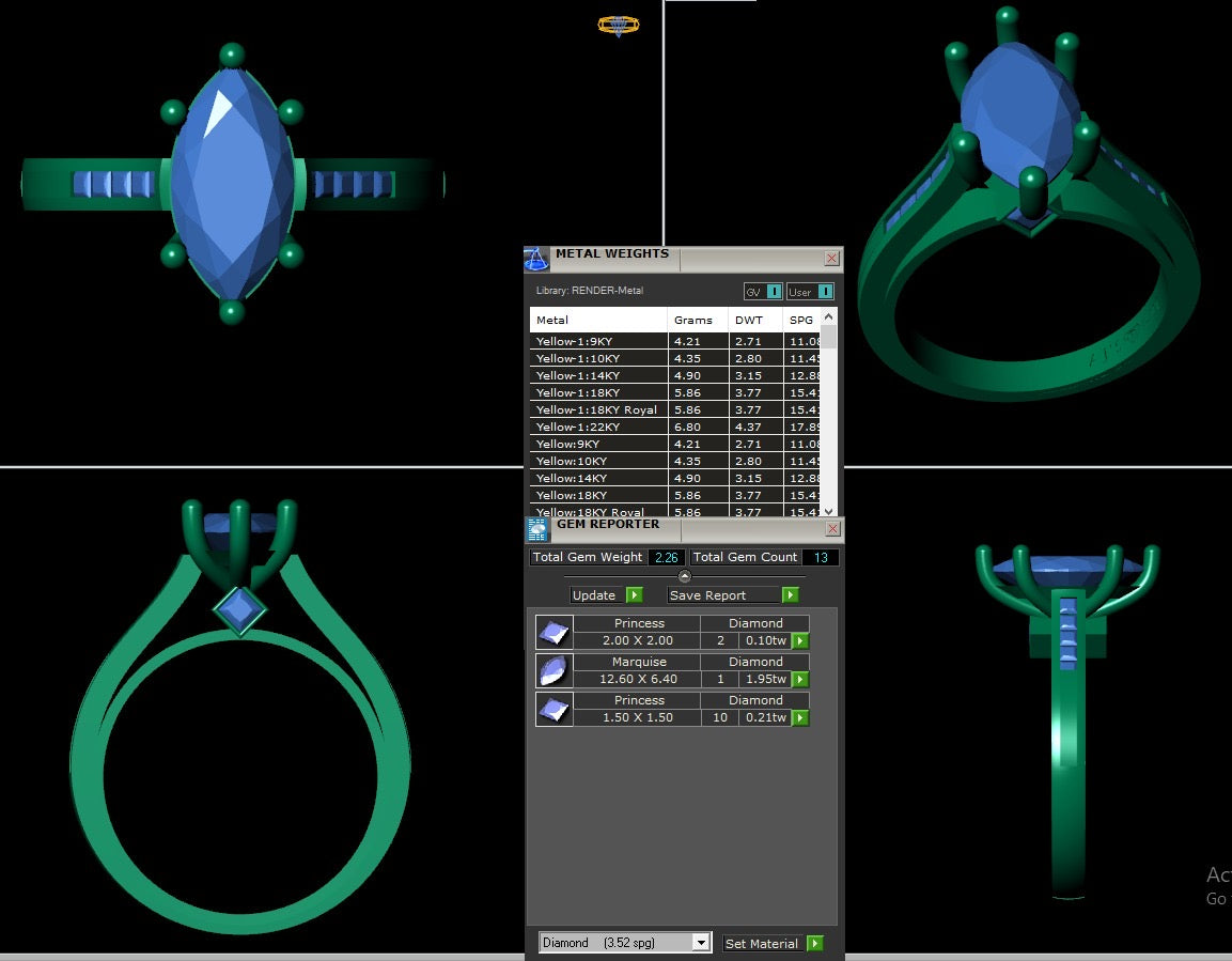 A image showing the computer design of the 14 Karat Two-Tone Lab Grown Marquise Engagement Ring