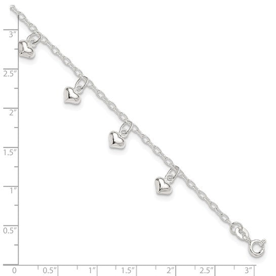 Sterling Silver Heart 10 inch Ankle Bracelet