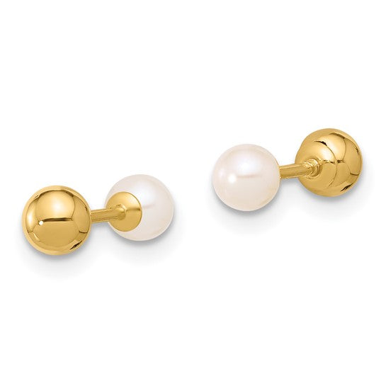 14 Karat Yellow Gold Front and Back Pearl Stud Earrings