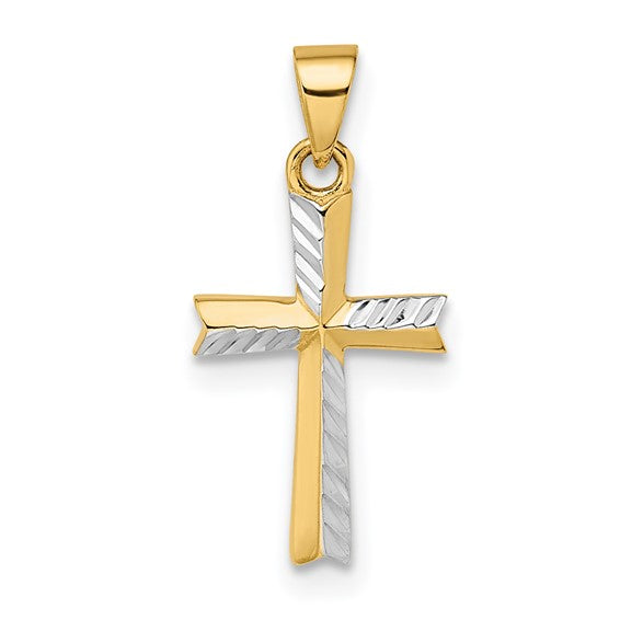 14 Karat 2 Tone Gold Small Diamond Cut Cross Charm Pendant