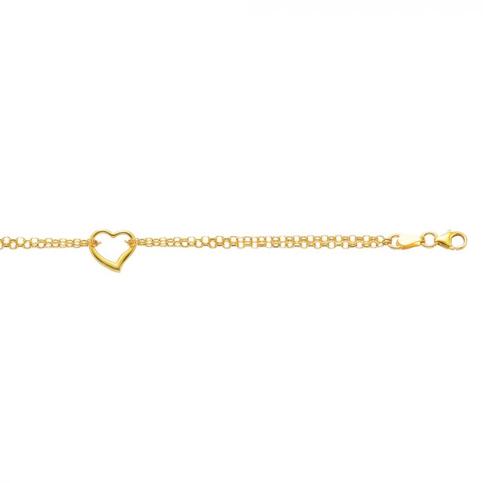 14 Karat Yellow Gold Open Heart Ankle Bracelet - 10 inch