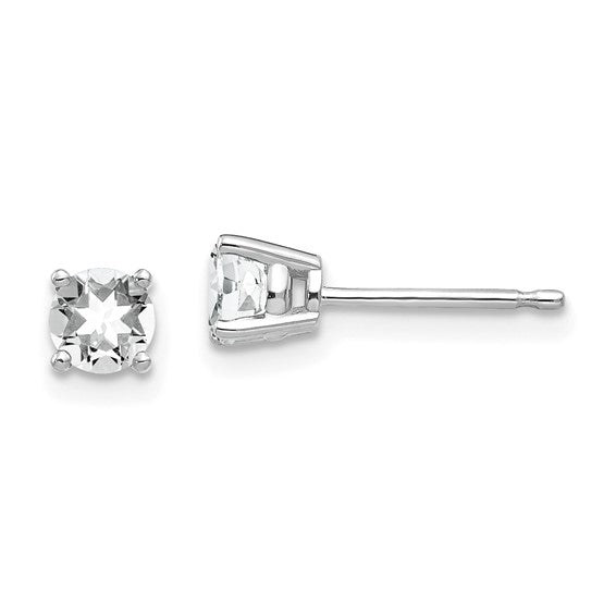 White 14 Karat Gold 3mm Round Cubic Zirconia Studs