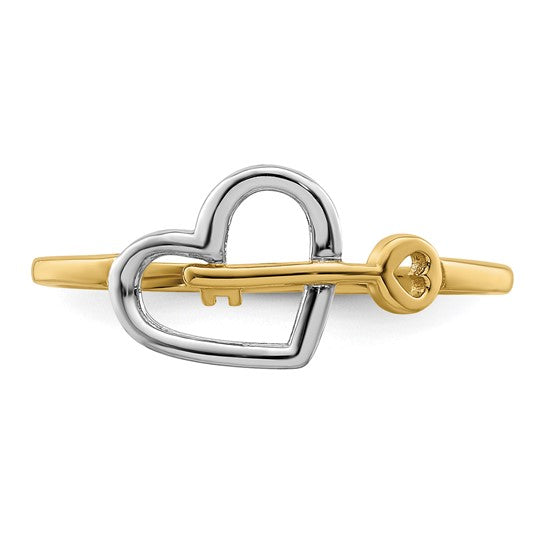 Lady's 14 Karat 2 Tone Gold Heart & Key Fashion Ring