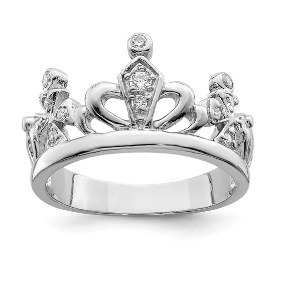 Sterling Silver Cubic Zirconia Crown Ring - Size 6