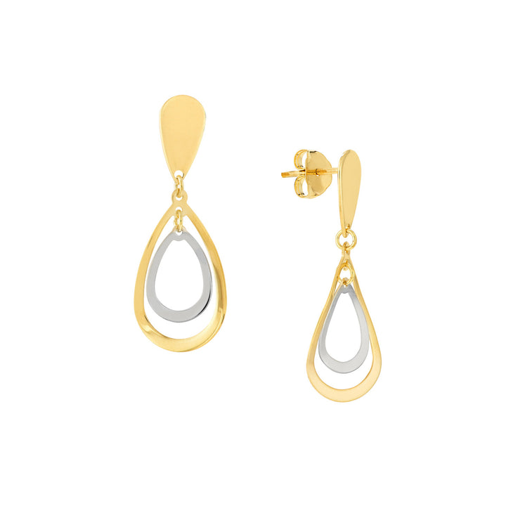 14 Karat 2 Tone Gold Polished Drop Earrings