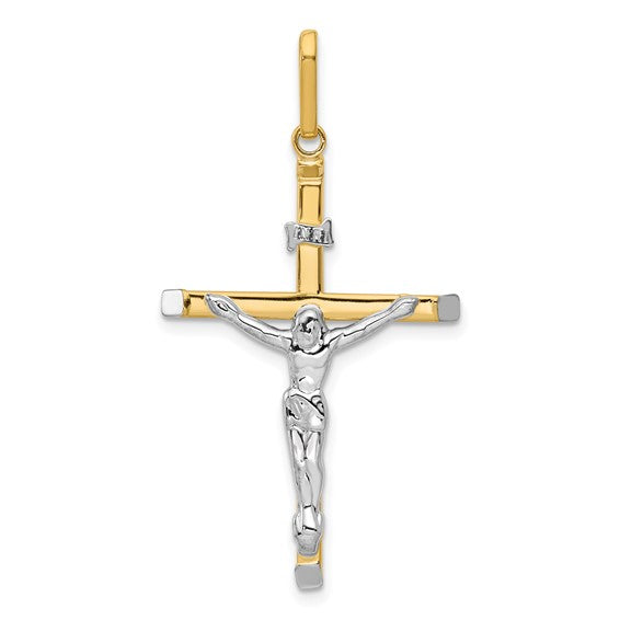 14 Karat 2 Tone Gold Small Polished Cross Charm Pendant