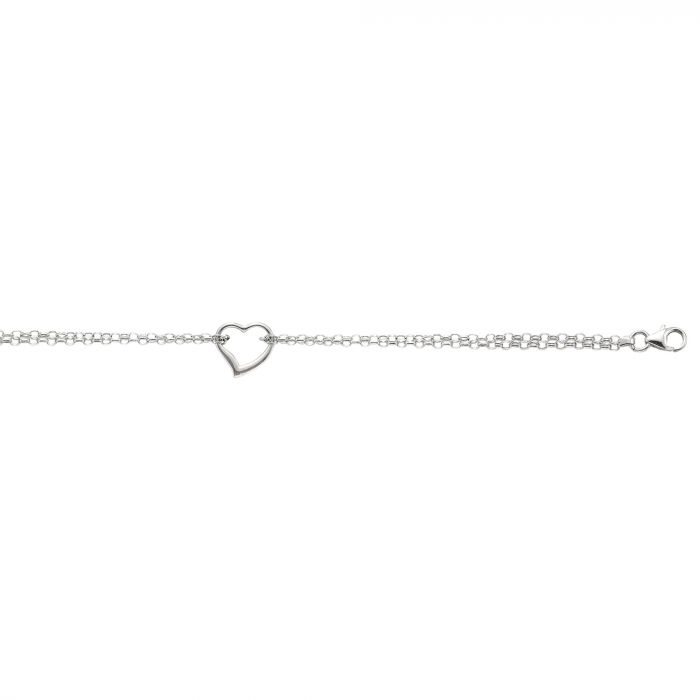 14 Karat White Gold Open Heart Ankle Bracelet - 10 inch