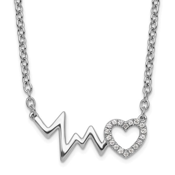 Sterling Silver Heartbeat 0.05ct Diamond Necklace - 18 inch