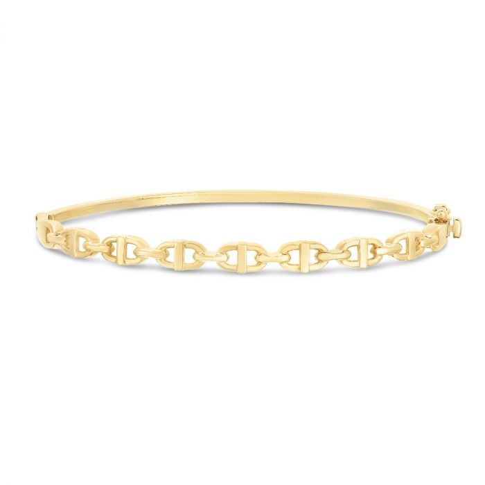 Ladies 14 Karat Yellow Gold Puffed Mariner Bangle Bracelet