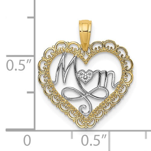 14 Karat 2 Tone Gold Small Mom Charm Pendant