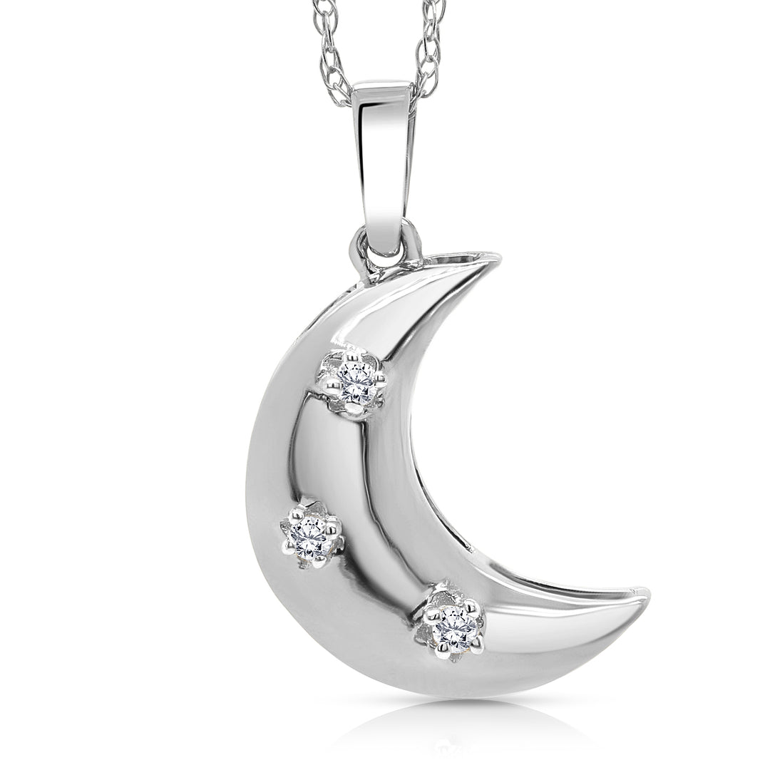 14 Karat White Gold 0.03ct Diamond Crescent Pendant