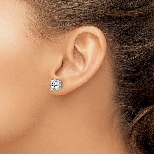 White 14 Karat Gold 8mm Square Cubic Zirconia Studs