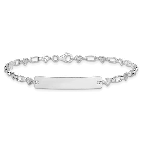 Sterling Silver ID Bracelet with Hearts - 7.5 inches