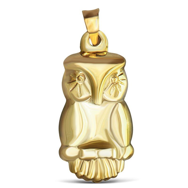 14 Karat Yellow Gold Owl Charm Pendant