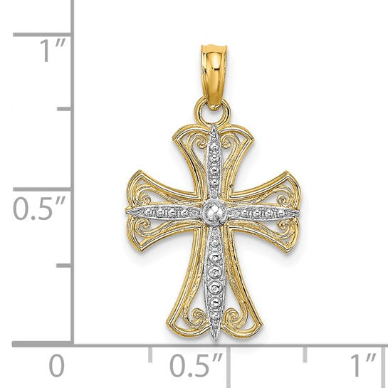 14 Karat 2 Tone Gold Small Textured Cross Charm Pendant