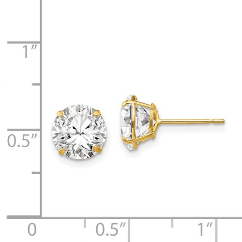 Yellow 14 Karat Gold 8mm Round Cubic Zirconia Studs