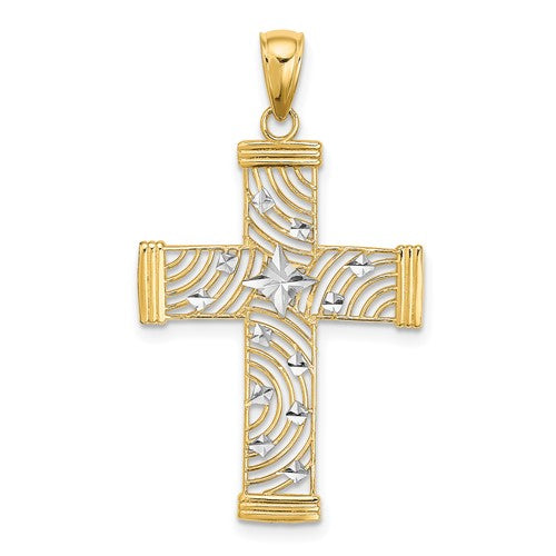 2 Tone 14 Karat Cross Charm Pendant