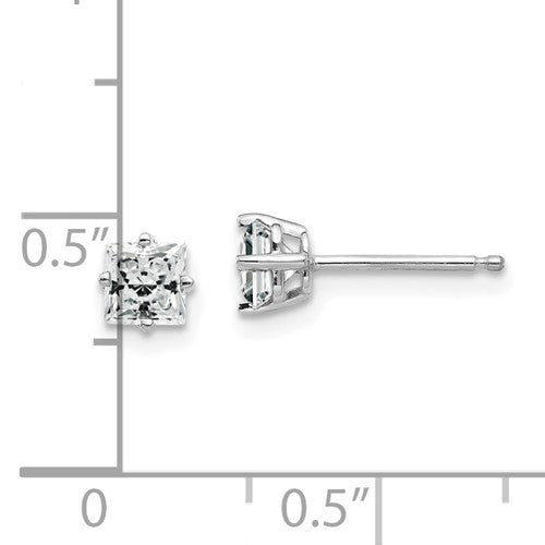 White 14 Karat Gold 4mm Square Cubic Zirconia Studs