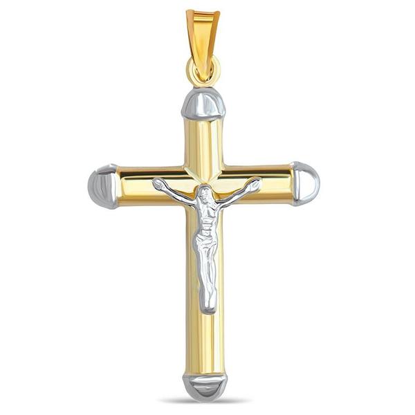 14 Karat 2 Tone Gold Cross Charm Pendant