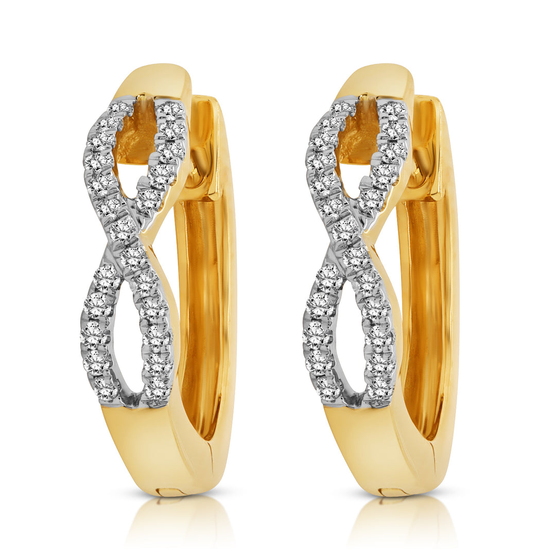 14 Karat Yellow Gold 0.14ct Diamond Small Infinity Hoop Earrings