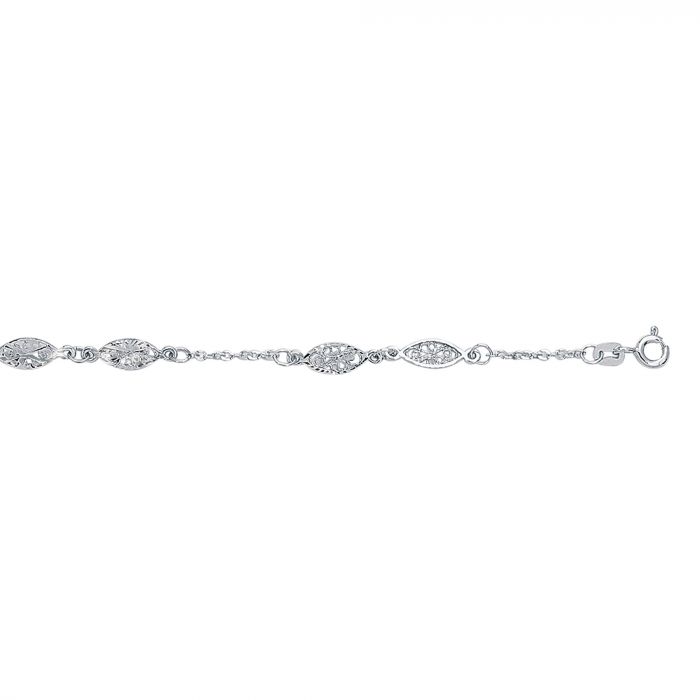 14 Karat White Gold Fancy Link Diamond Cut Ankle Bracelet - 10 inch