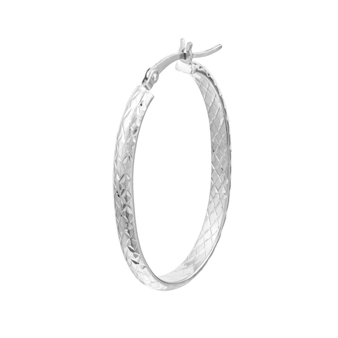 14 Karat White Gold Diamond Cut Medium Hoop Earrings