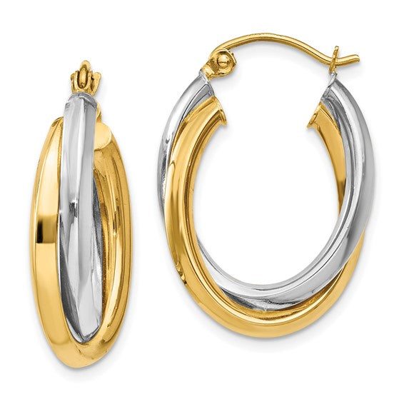 14 Karat 2 Tone Gold Polished Double Hoop Earrings