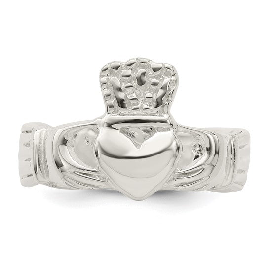 Sterling Silver Polished Claddagh Ring - Size 7