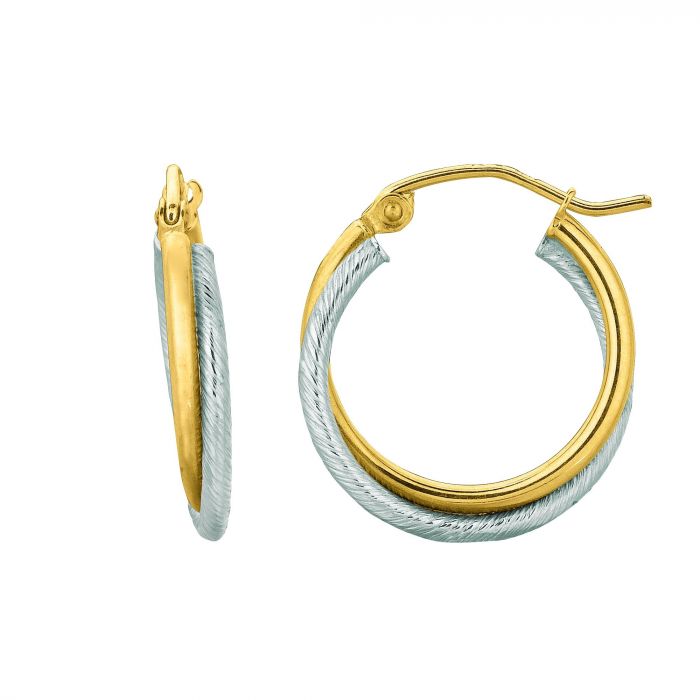 14 Karat 2 Tone Gold Small Hoop Earrings