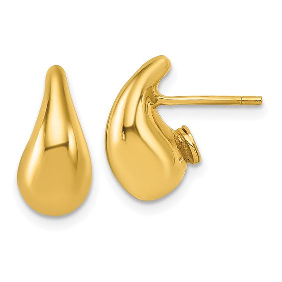 14 Karat Yellow Gold Polished 3D Tear Drop Stud Earrings