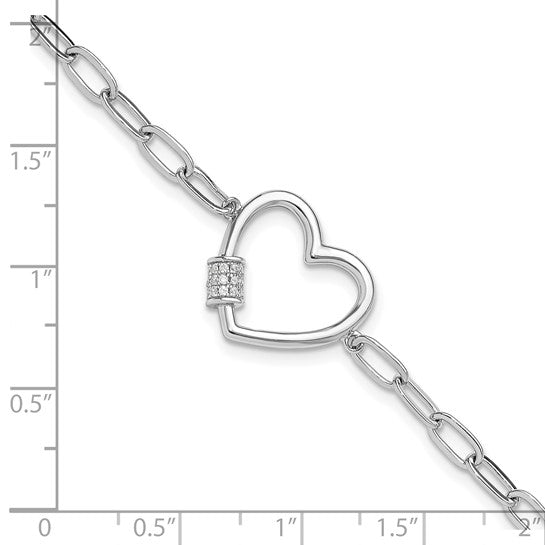 Sterling Silver Open Heart Cubic Zirconia Bracelet - 7.5 inch